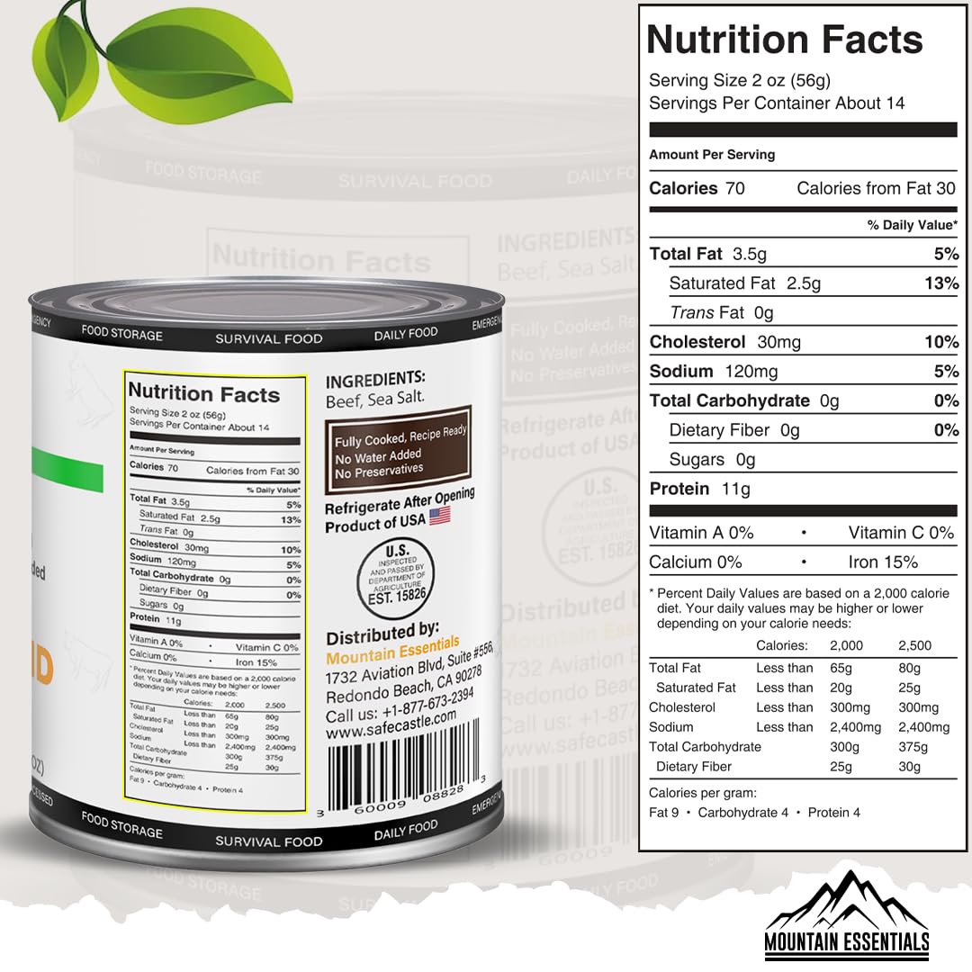 MOUNTAIN ESSENTIALS All Natural Canned Ground Beef – Fully Cooked Hamburger Meat – Pack of 6 – 28 Oz Each – Made in USA