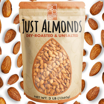 Roastery Coast - Daily Nuts Just Roasted Almonds | Almonds Bulk 3 Lb | Unsalted Nuts| Slow Dry Roasted | Steam Pasteurized | Pla
