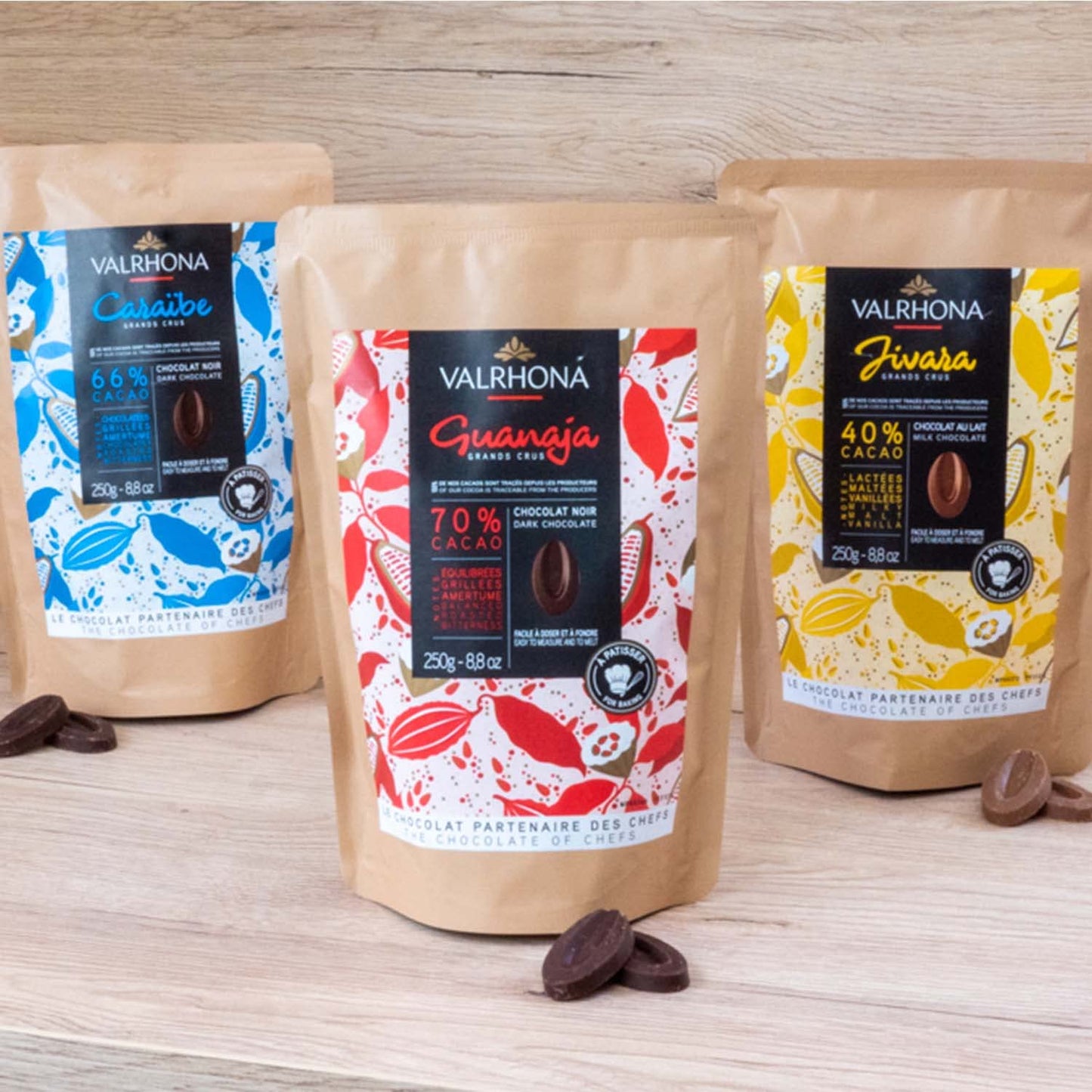 Valrhona Dark French Semisweet Chocolate Discs for Baking (Feves). enhanced CARABE 66% Cacao Grand Cru Blend. Better than Chocolate Chips Perfect for Cookies Cakes Mousses Frostings 1 KG