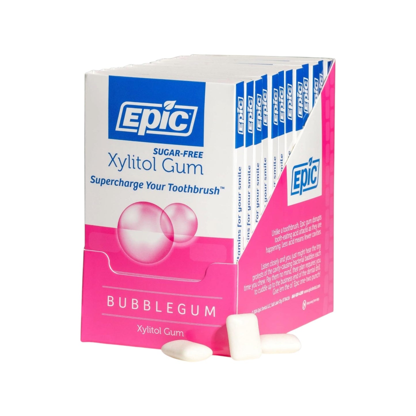 Epic 100% Xylitol Bubblegum Chewing Gum - Sugar Free Aspartame Free Dental Gum - Supports Oral Health & Fresh Breath - 12 Pieces (Pack Of 12)