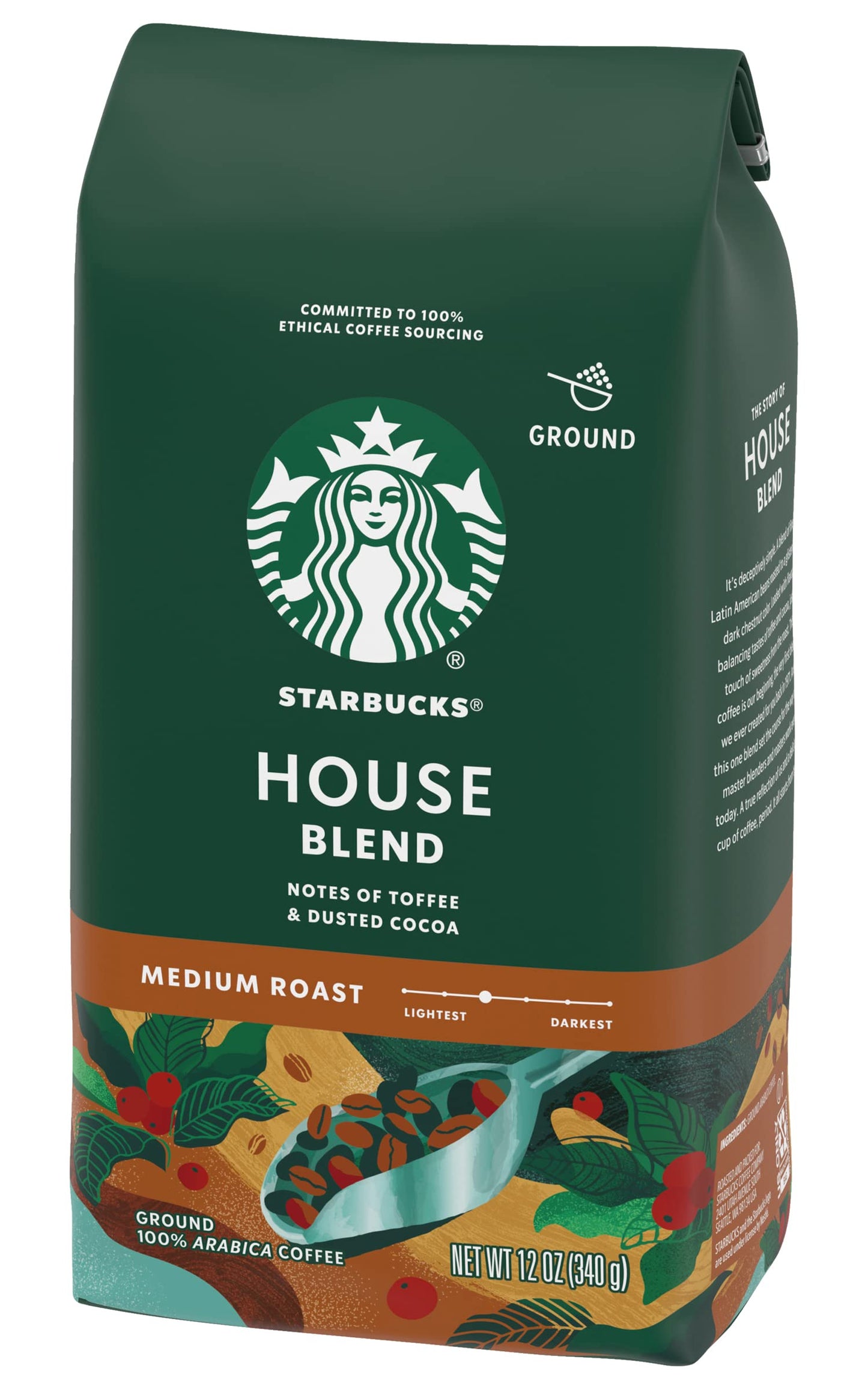 Starbucks House Blend Medium Roast Ground Coffee 12 ounce Bags (Pack of 3)