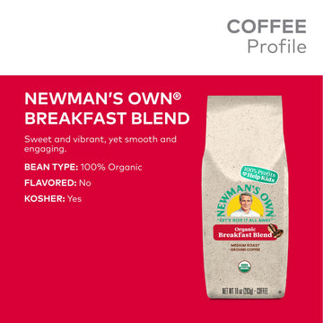 Newman'S Own Organics Breakfast Blend, Ground Coffee, Fair Trade Certified, Medium Roast, Bagged 10Oz