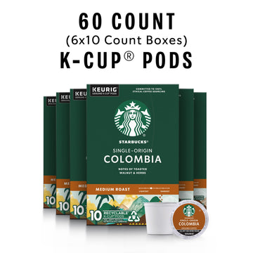 Starbucks K-Cup Coffee Pods, Medium Roast Coffee, Colombia, 100% Arabica, 6 Boxes (60 Pods Total)