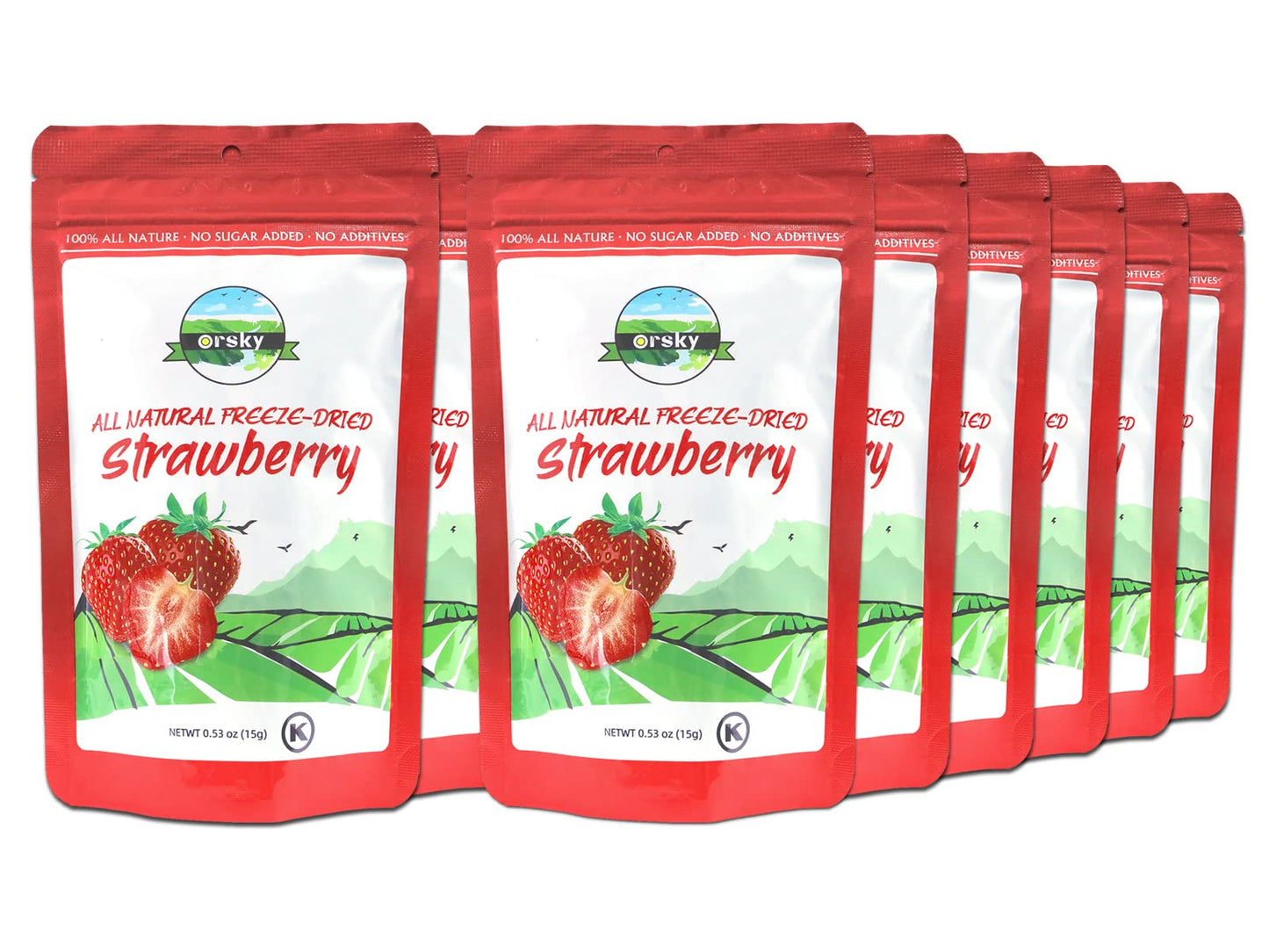 Orsky Freeze Dried Strawberries Fruit Snacks 12 Single-Serve Pack Dried Strawberry, Kosher, No Sugar Added, Holiday Gifts, Dehyd