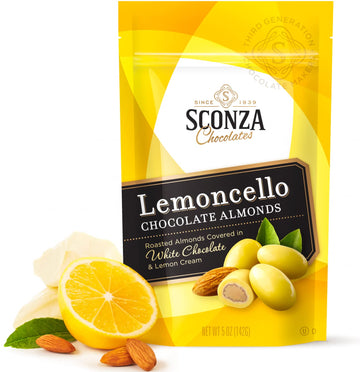 Lemoncello Chocolate Covered Almonds Brought to you by Nutic, Produced by Sconza - Roasted Almond Covered in White Chocolate and