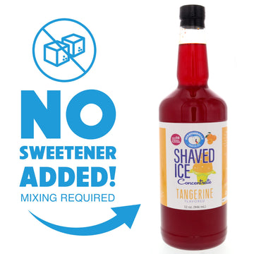 Hypothermias Shaved Ice Syrup Concentrate, Tangerine Flavor, 32 Fl Oz, Unsweetened, Makes 8 Gallons of Ready-to-Use Syrup