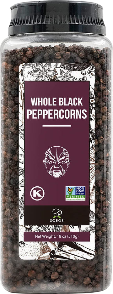 Soeos Black Peppercorns, 18Oz (Pack Of 1), Non-Gmo, Kosher, Packed To Keep Peppers Fresh, Peppercorn For Grinder Refill, Whole Peppercorns