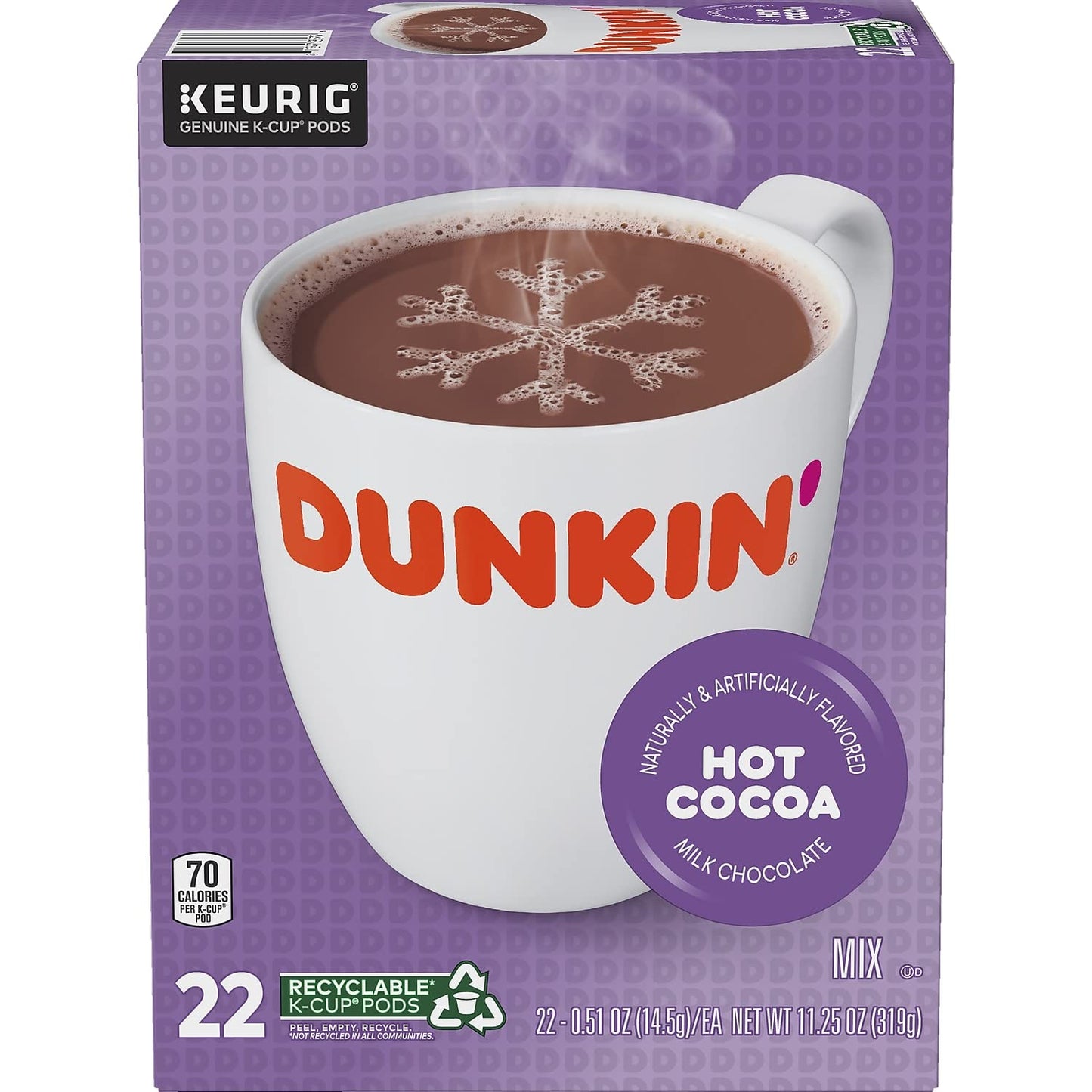 Dunkin' Milk Chocolate Hot Cocoa, 22 Keurig Pods