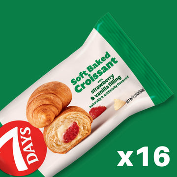 7Days Soft Croissant Multipacks (16 Pack), Strawberry Vanilla, 4 Boxes, Non-GMO Breakfast Pastry (2.12oz, Pack of 16)