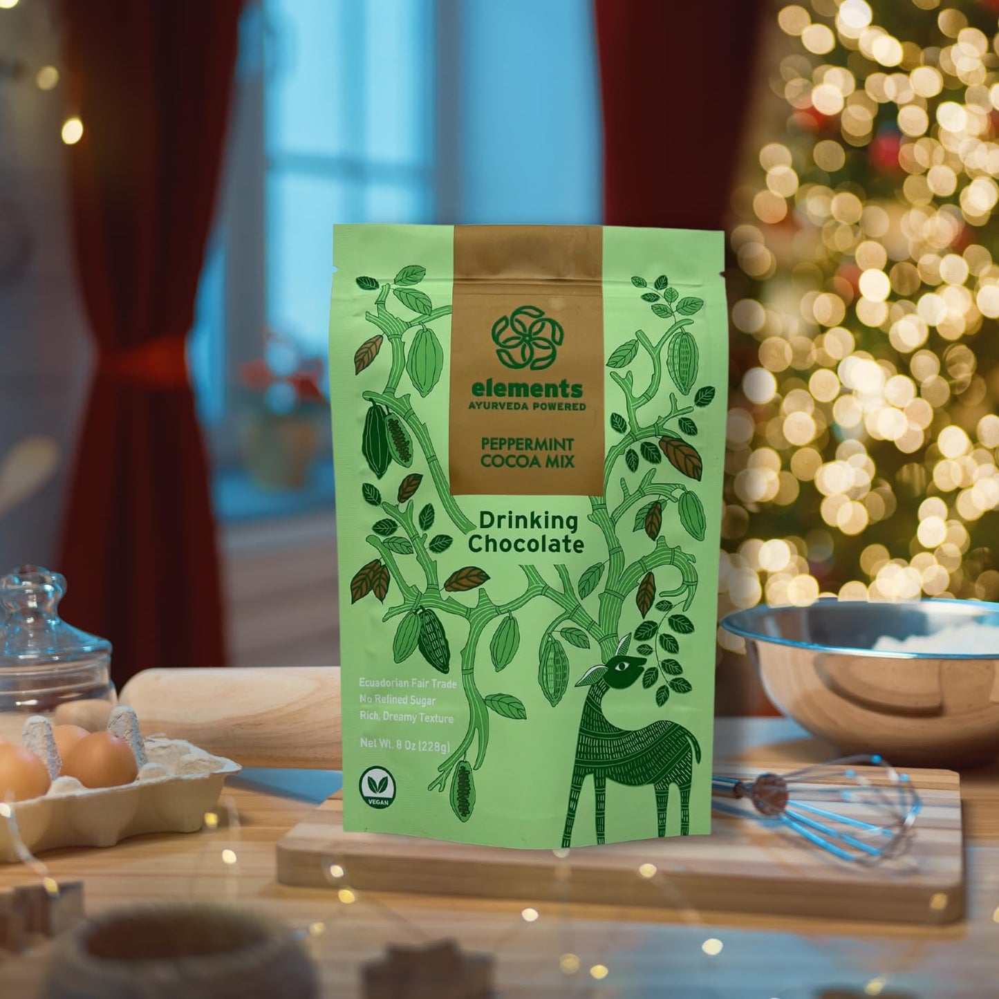 Elements Peppermint Hot Chocolate - All-Natural, Handmade Hot Chocolate Mix - Heavy Metal Tested - Fair Trade, Organic Cacao Powder - Plant Based & Ayurveda Inspired - Vegan Hot Cocoa Mix - 8 Ounce