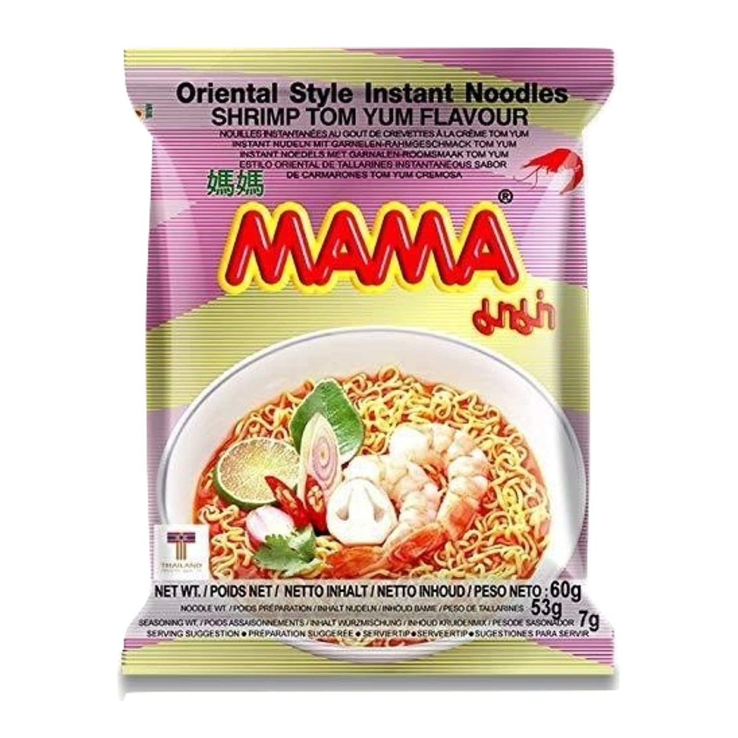 Mama Ramen Thai Noodle, 4 Flavor (Shrimp Tom Yum, Pa Lo Duck, Shrimp Creamy Tom Yum, Pork), Each Flavor 6 Bags Total 24 Small Ba