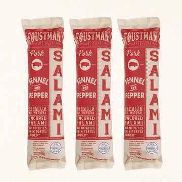 Foustman's Salami Pork Fennel and Pepper Artisanal, Nitrate-Free, Naturally Cured, Gluten-Free, Dairy-Free, Pack of 3, 8 Oz Each