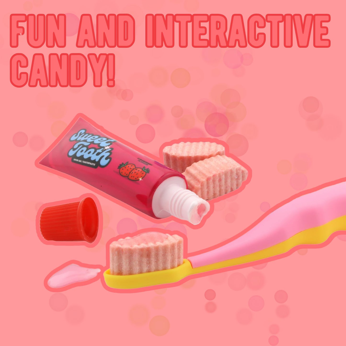 Needzo Sour Toothbrush And Toothpaste, Blue Raspberry And Strawberry Flavored Gel With Hard Candies, Fun Noisemaking Candy, 1.12