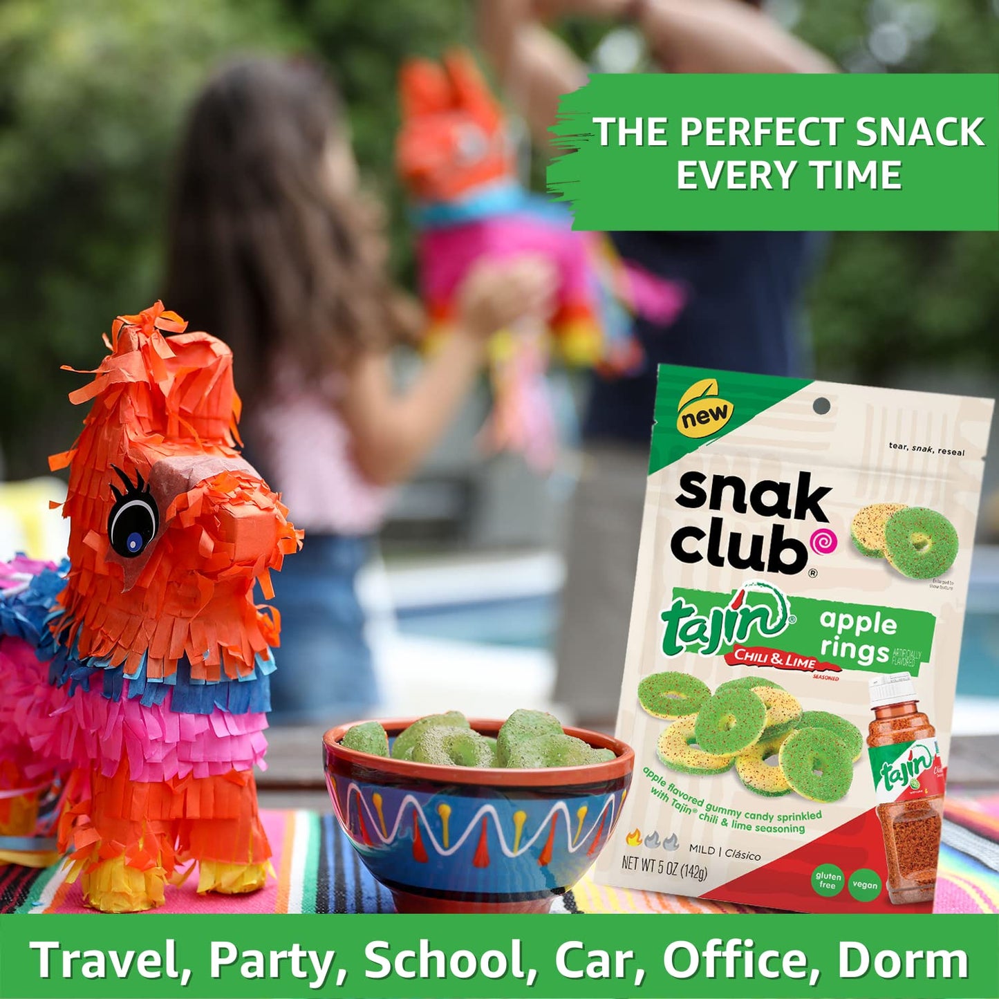 Snak Club Tajin Watermelon Rings, Chili & Lime Sweet Spicy Gummy Snacks, Mild in Heat Bold in Flavor, Gluten-Free Snack, 11oz Re