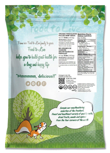 Food To Live Organic Paraguayan Hemp Seeds, 8 Pounds Non-Gmo Raw Hearts, Hulled, Kosher, Vegan. Keto-Friendly. Rich In Omega 3 & 6. Good Source Of Protein. Great For Smoothies, Oatmeal, And Salads