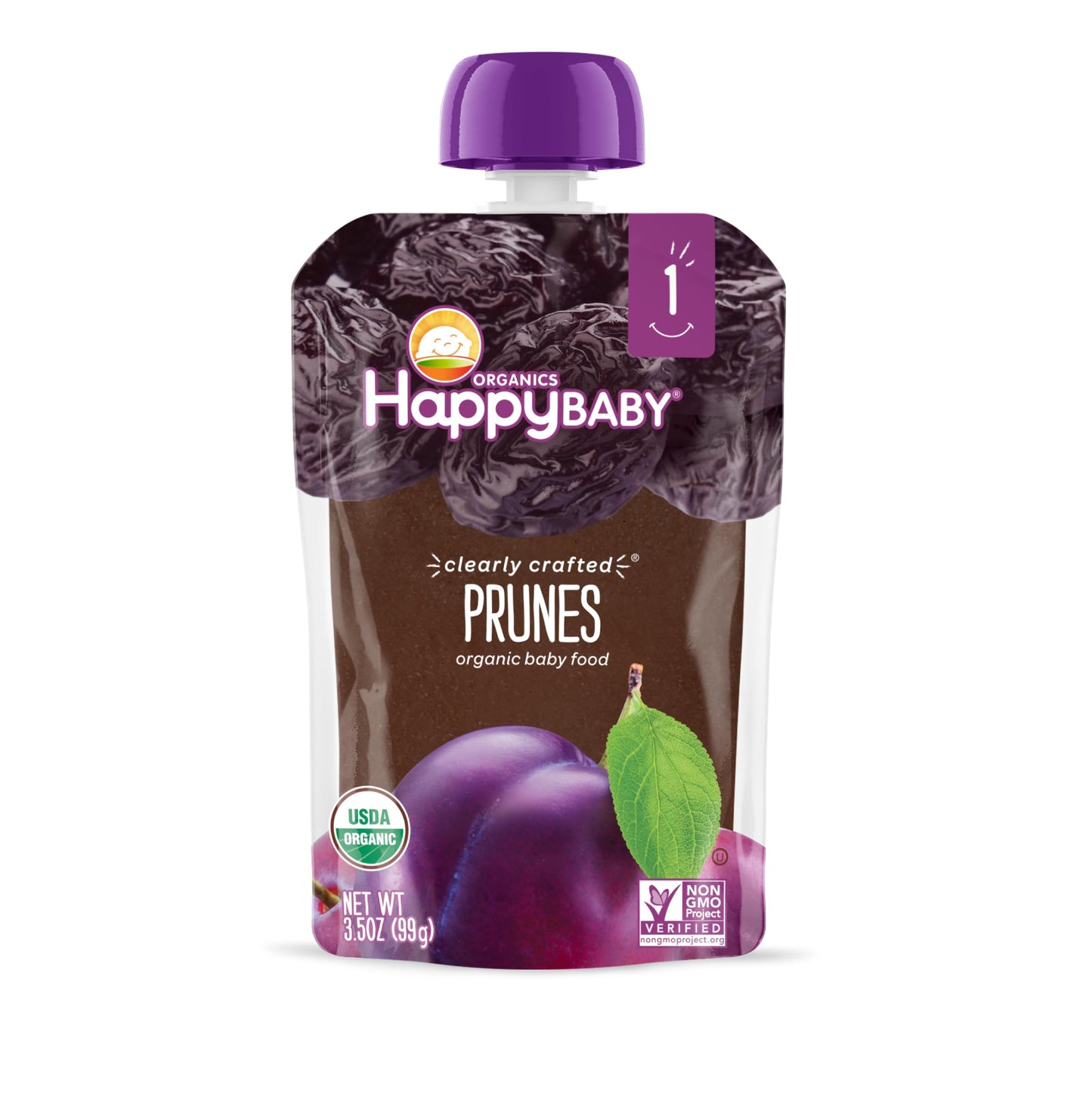 Happy Baby Clearly Crafted Organic Baby Food Stage 1, 3.5, 16 Count, Prunes, 56 Oz (Pack Of 16)