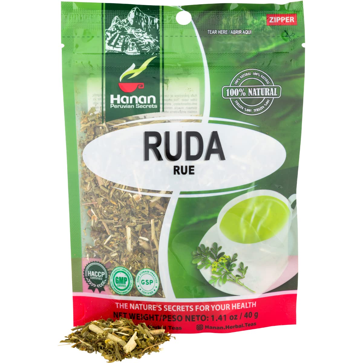 Hanan Peruvian Secrets Ruda | 100% Natural Rue Leaves/Stems | 1.41Oz / 40G |Natural Calmative And Digestive Aid|Culinary Uses|He