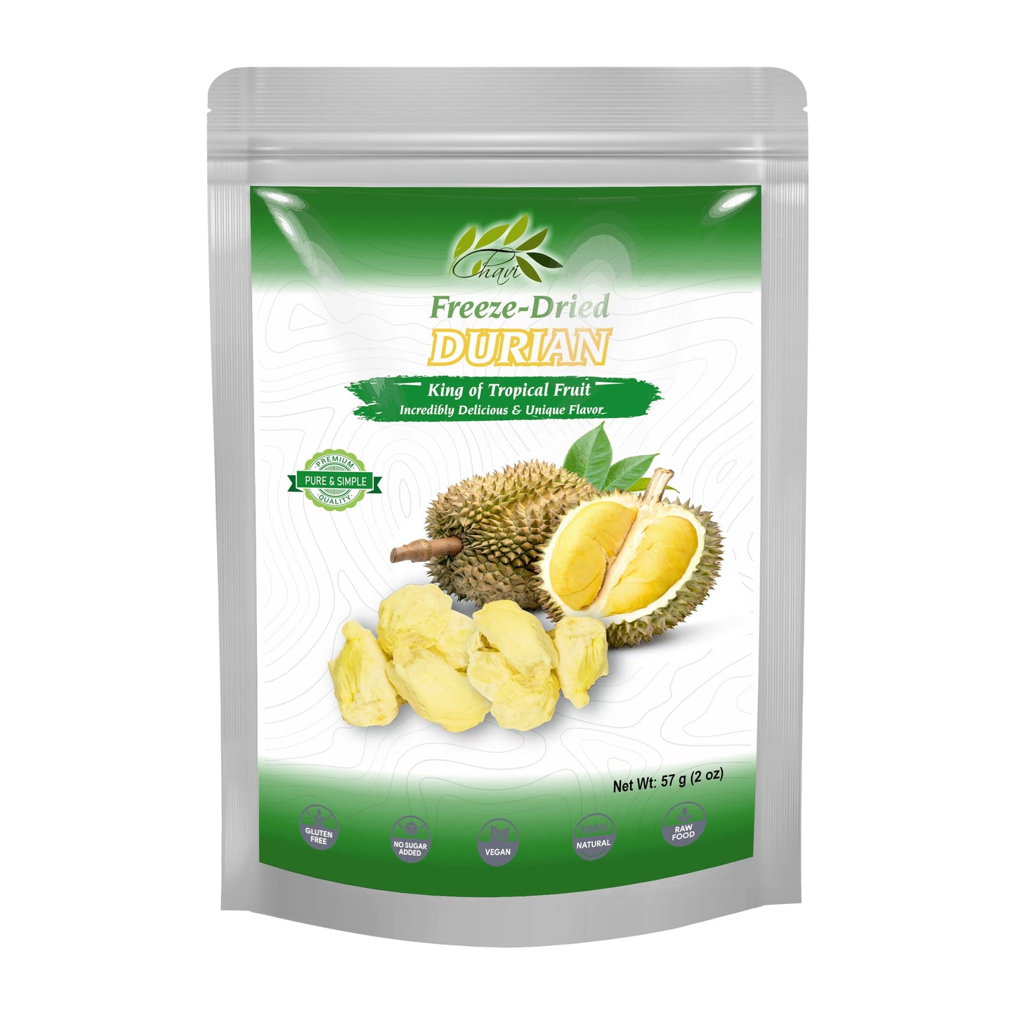 CHAVI Freeze-Dried Durian (King of Fruits) - 2 Oz - Healthy 1 Ingredient Superfood - Family Supersnacks - No Added Sugars or Pre