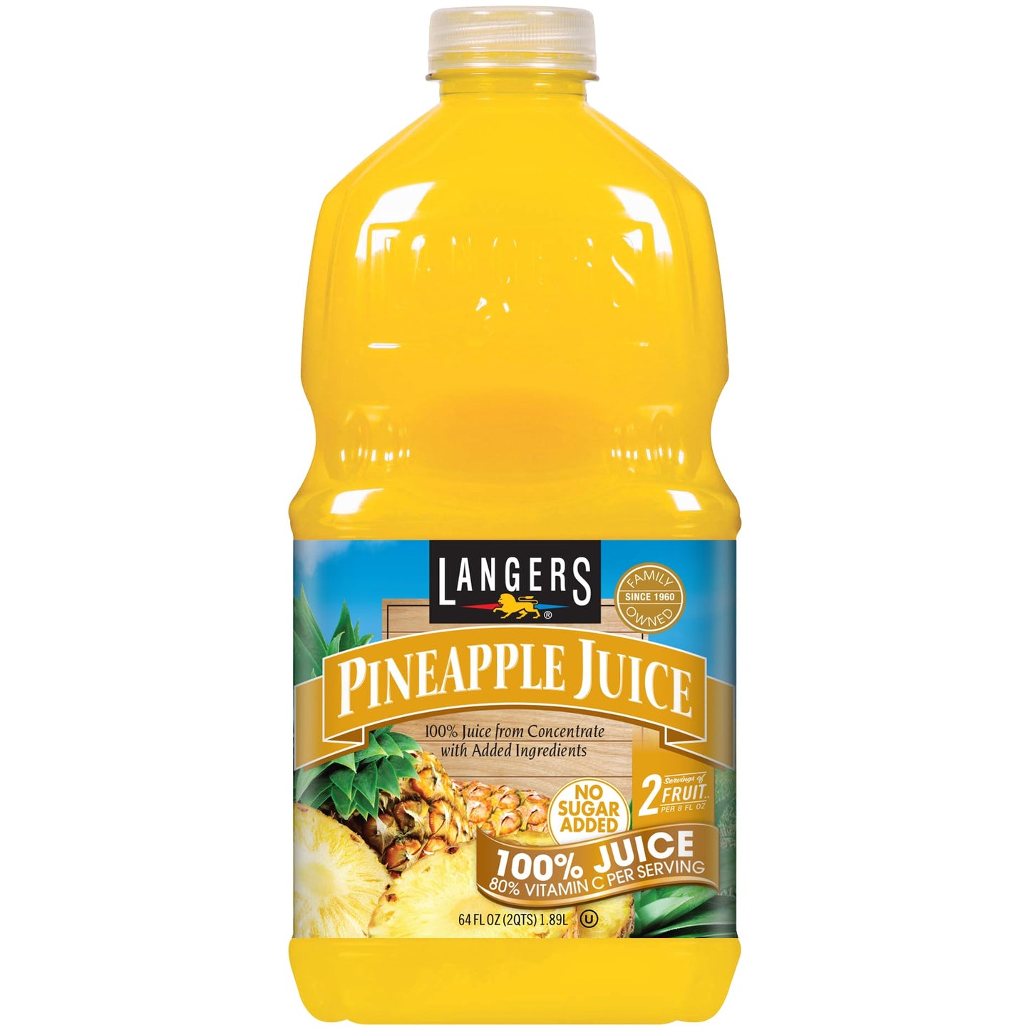 Langers 100% Juice With Vitamin C, Pineapple, 64 Fl Oz, Pack Of 8