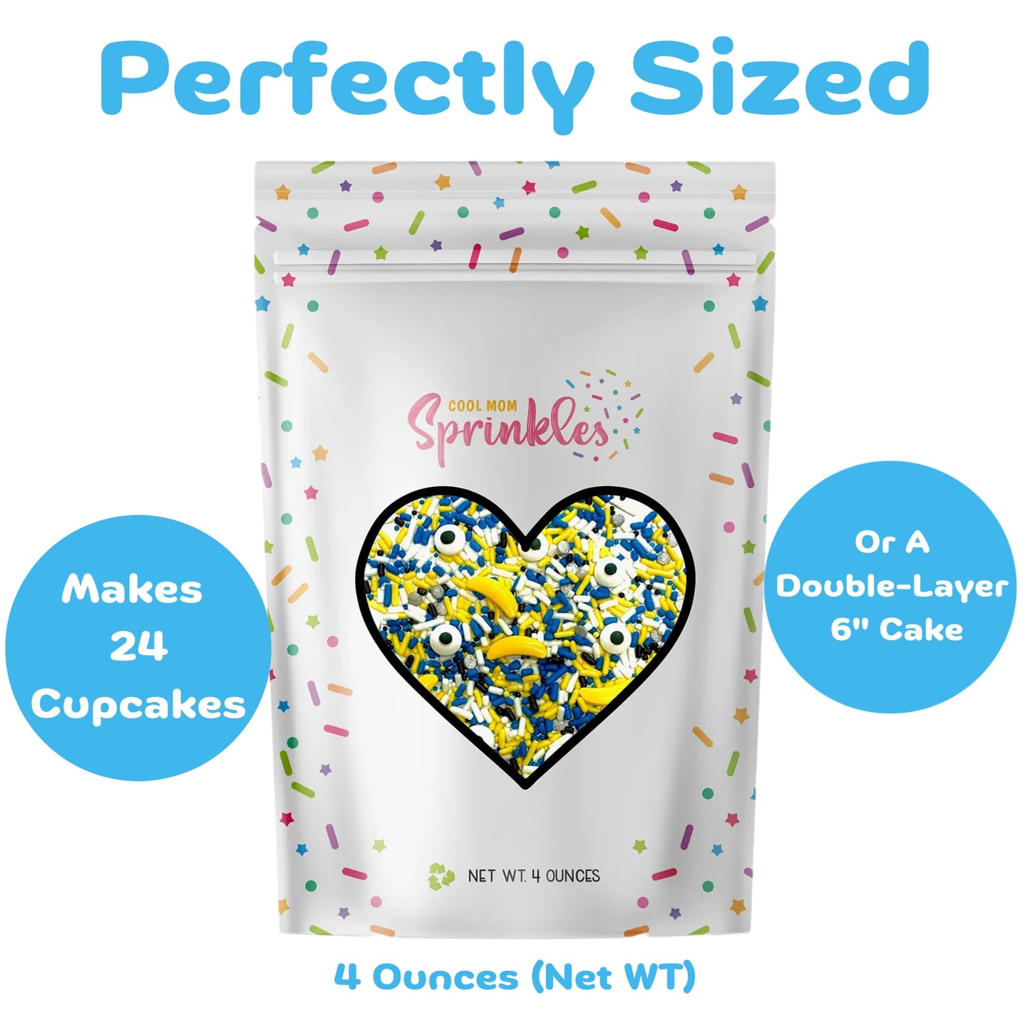 Cool Mom Sprinkles Blue & Yellow Birthday Sprinkles 4 oz - Gluten-Free Cake, Cupcake, Cookie Decorations