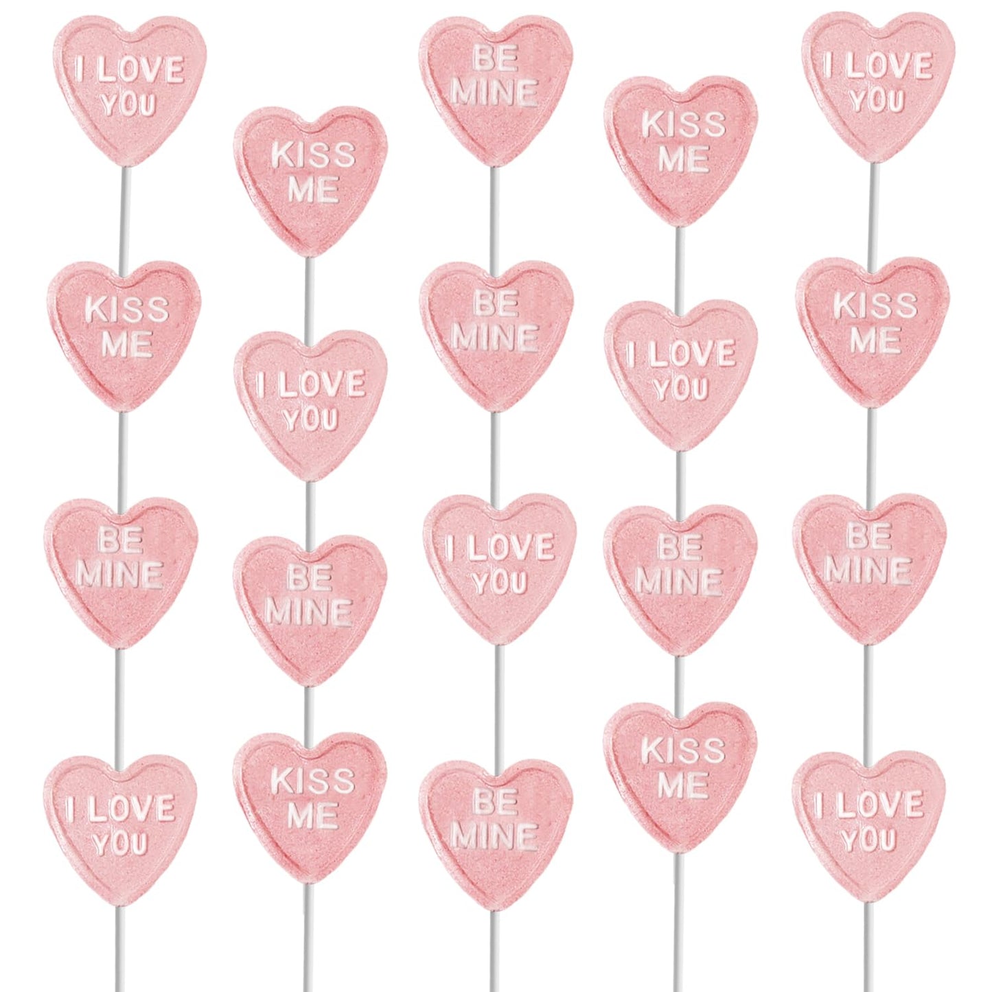 Fruidles Valentines Heart Lollipop Candy Sucker Assortment, Dextrose Pressed Candy, Kiss me, Be Mine, I Love You and Sweet Hear