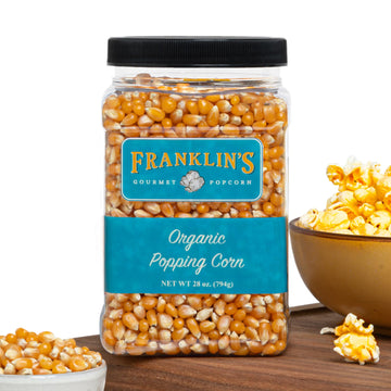 Franklins Gourmet Popcorn Organic Popcorn Kernels for Popping - 28oz Tub - Made in USA, Non-GMO & All-Natural - Old Fashioned Un