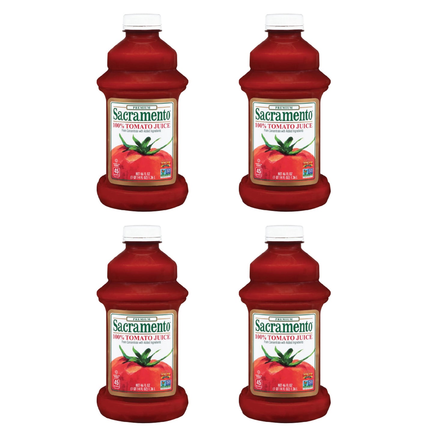 Sacramento Tomato Juice, Kosher, Gluten Free, No High Fructose Corn Syrup, 46 Ounce Bottle, 4-Pack
