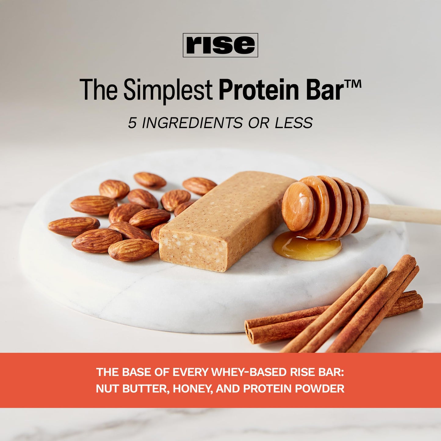 Rise Whey Protein Bars - Honey Cinnamon | Breakfast Bar & Protein Snack 18g Protein 4g Fiber Just 5 Whole Food Ingredients Glute