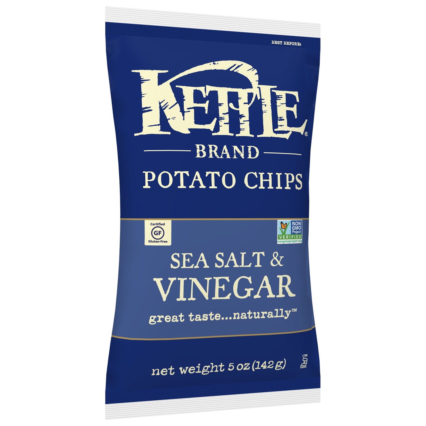Kettle Brand Potato Chips, Sea Salt And Vinegar, 5 Ounce Bags (Pack Of 8)