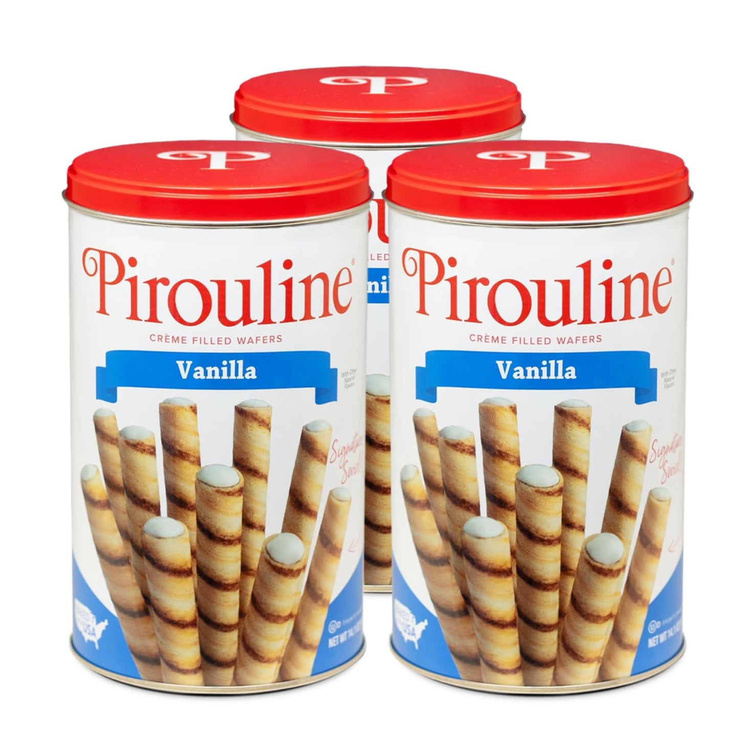 Pirouline Rolled Wafers - Vanilla Rolled Wafer Sticks - Original Signature Swirl Wafer Rolls - 14 oz 3 Pack