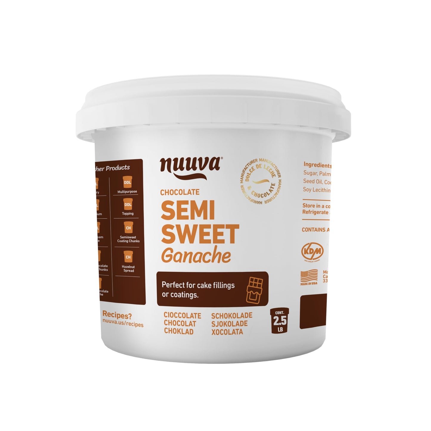 Nuuva Foods Chocolate Semisweet Ganache | Perfect For Dubai Chocolate Bar Cake & Truffle | Cocoa For Baking Pastries & Snacks | 2.5 Lbs