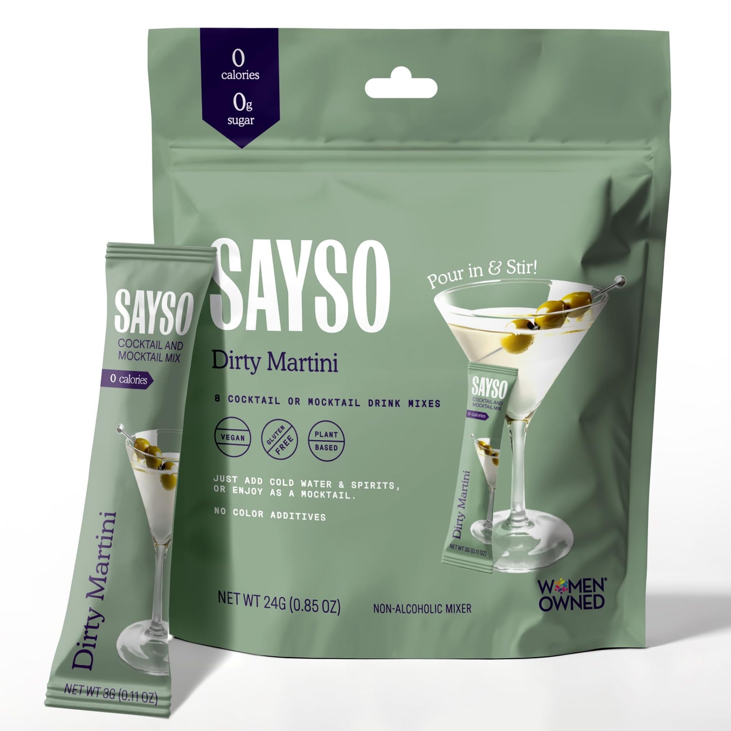Sayso Dirty Beverage-Style Mixed Flavor Sticks | Craft Mixed Flavor Or Mocktail In 1 Min Just Add Water + Spirits (0G Sugar 0 Calories Vegan Gluten-Free Kosher Non-Gmo) 8 Single-Serve Mixers
