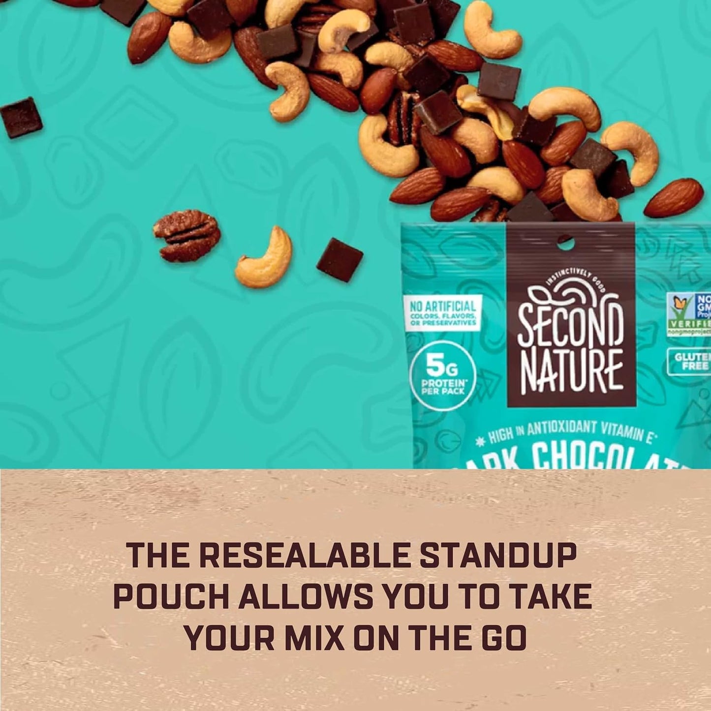 Second Nature Dark Chocolate Medley Trail Mix, Resealable Pouch, Certified Gluten-Free Snack, 12 Oz
