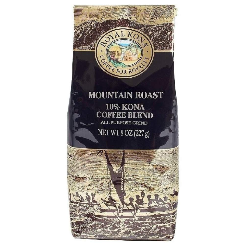 Royal Kona 10% Kona Coffee Blend, Mountain Roast, Ground, 8 Ounce Bag