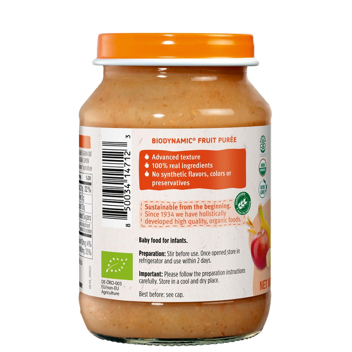 Holle Organic Baby Food Jars - Mixed Fruit Muesli Baby Puree With Organic Apple, Apricot, Banana & Grains - (6 Jars) Stage 2 Bab