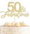 Ahaoray 50 Fabulous Cake Topper, Premium Gold Glitter Cardboard Cake Decoration For 50Th Happy Birthday Party - Fifty And Fabulo