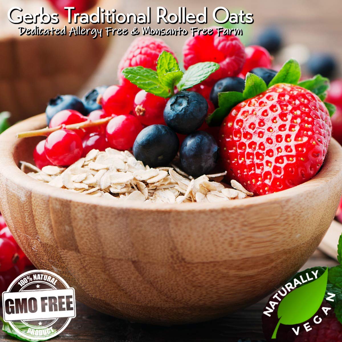 Gerbs Traditional Rolled Oats 4 Lbs. Premium Grade | Top 14 Food Allergy Free | Freshly Harvested In Resealable Bulk Bag | High In Fiber & Antioxidants, Control Overeating | Gluten Peanut Tree Nut Free