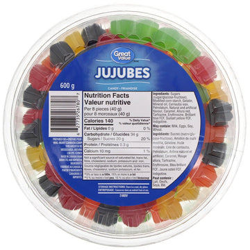 Great Value, 600g/1.3 lbs, Tub of Gummy Jujubes (Imported from Canada)
