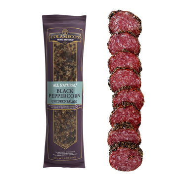 COLAMECO'S All Natural Uncured Black Peppercorn Salami Chub - Zesty Peppercorn & Savory Italian Flavor - Humanely Raised - Glute