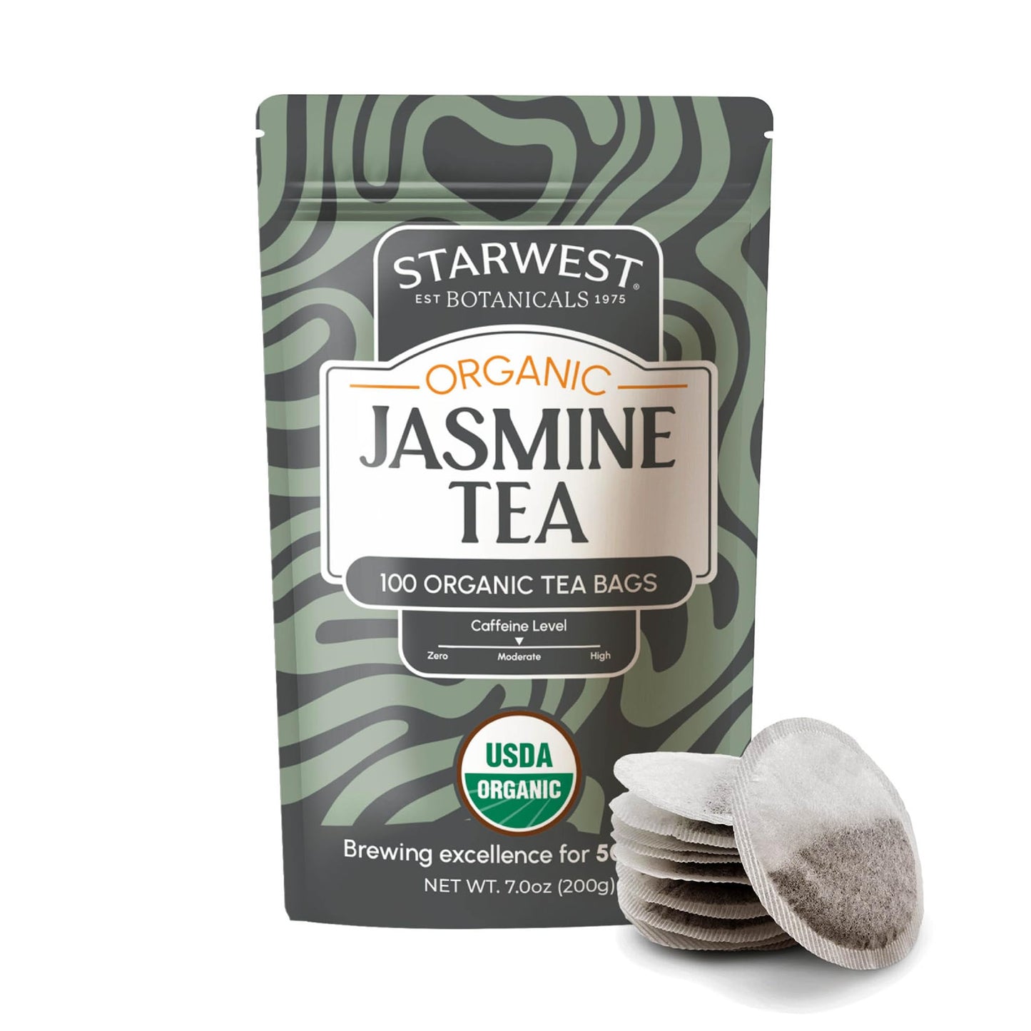 Starwest Botanicals Organic Jasmine Tea - Caffeinated Herbal Blend Green Tea Scented With Natural Jasmine Flowers Fragrant & Uplifting Enjoy Hot Or Iced Usda Organic - Bulk Pack 100 Tea Bags