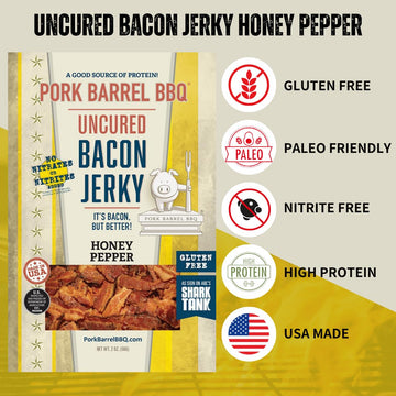 Pork Barrel BBQ Honey Pepper Bacon Jerky - Uncured, Gluten Free, 2 oz