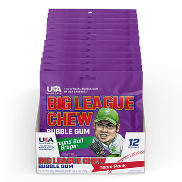 Big League Chew Ground Ball Grape Bubble Gum - Juicy Grape Flavor Explosion | Ideal for Baseball Games, Teams, Concessions, Part