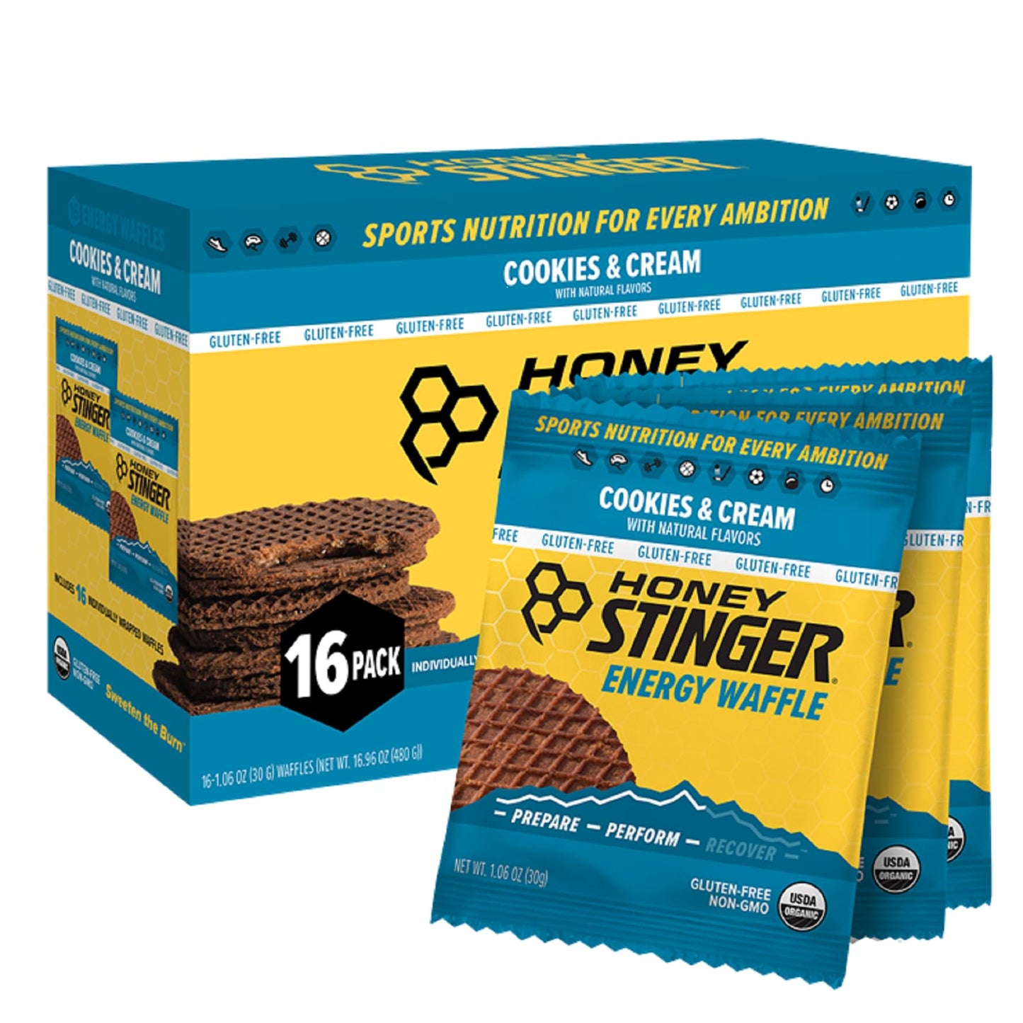 Honey Stinger Organic Gluten Free Cookies & Cream Waffle | Energy Stroopwafel for Exercise, Endurance and Performance | Sports N