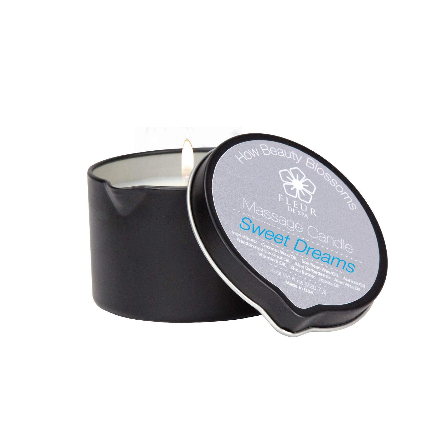 Massage Oil Candle By Fleur De Spa - All Natural - 6Oz With Pour Spout Made In Usa (Sweet Dreams)