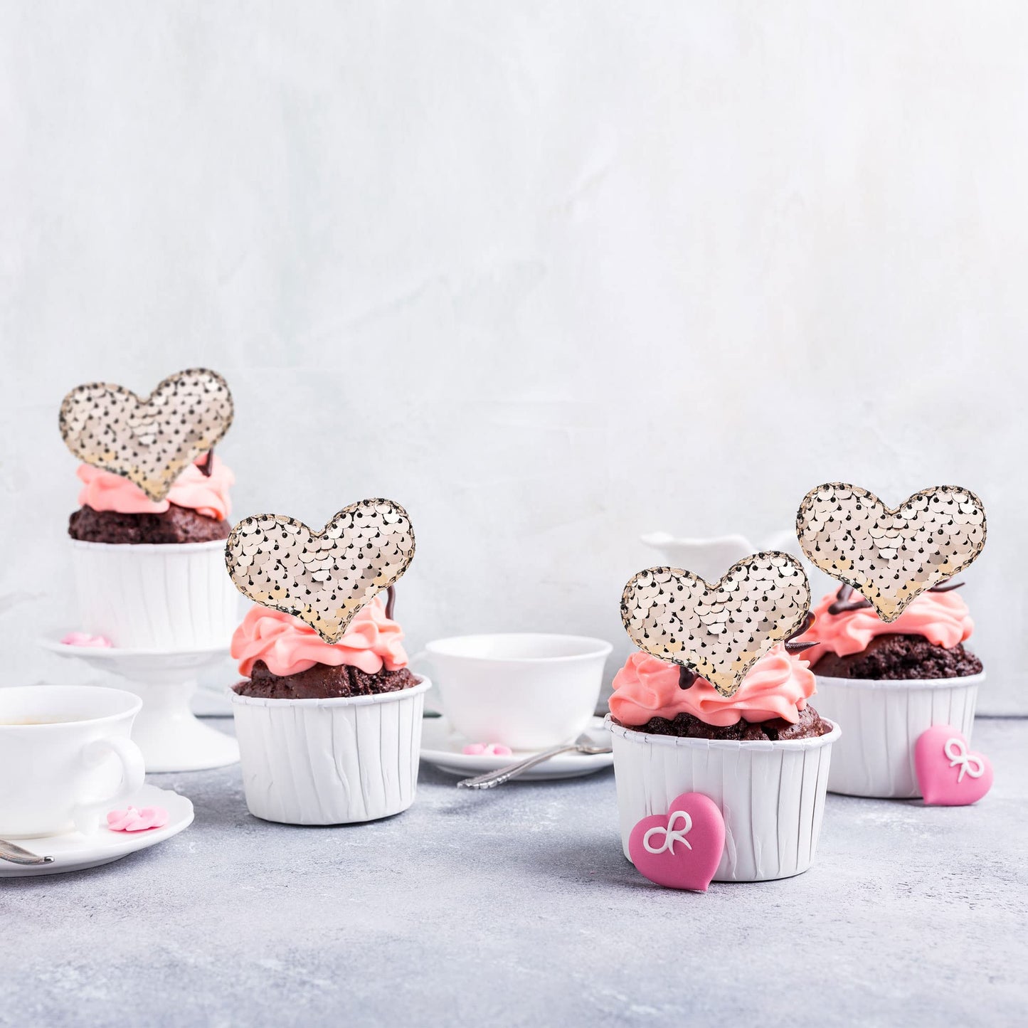 24Pcs Valentines Day Heart Cupcake Toppers Rose Gold Valentines Day Cupcake Picks Decorations for Valentine's Day Theme Wedding