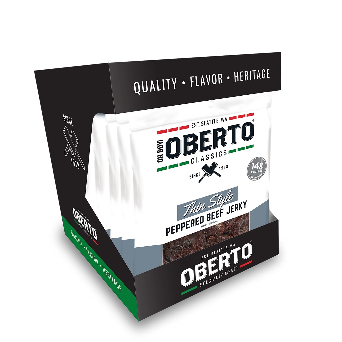 Oh Boy! Oberto Classics Thin Style Peppered Beef Jerky, 2.2 Ounce (Pack Of 8)