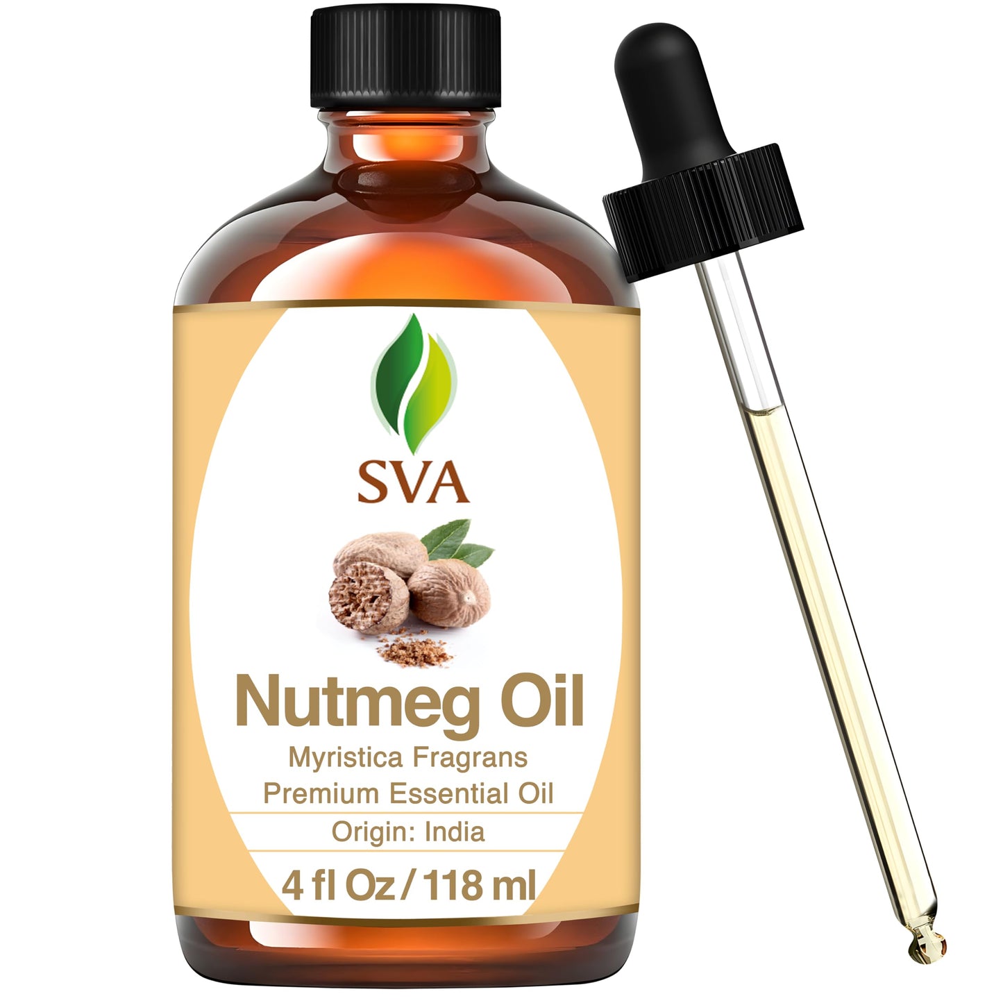 Sva Nutmeg Essential Oil 4Oz (118 Ml) Premium Essential Oil With Dropper For Skincare, Body Massage, Diffuser, Aromatherapy & Ha