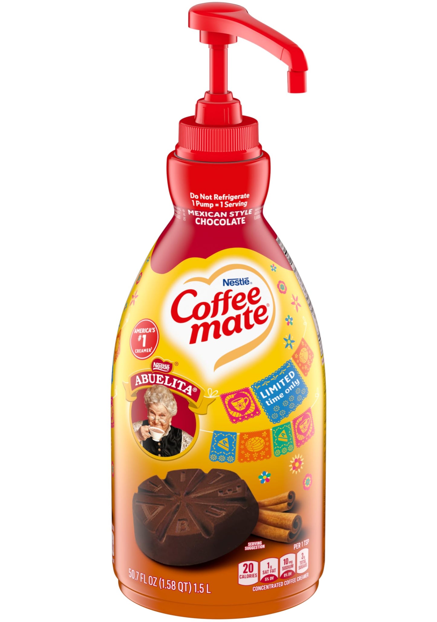Coffee mate Abuelita Mexican Style Chocolate Flavored Liquid Creamer Concentrate, 1.5 Liter Pump Bottle
