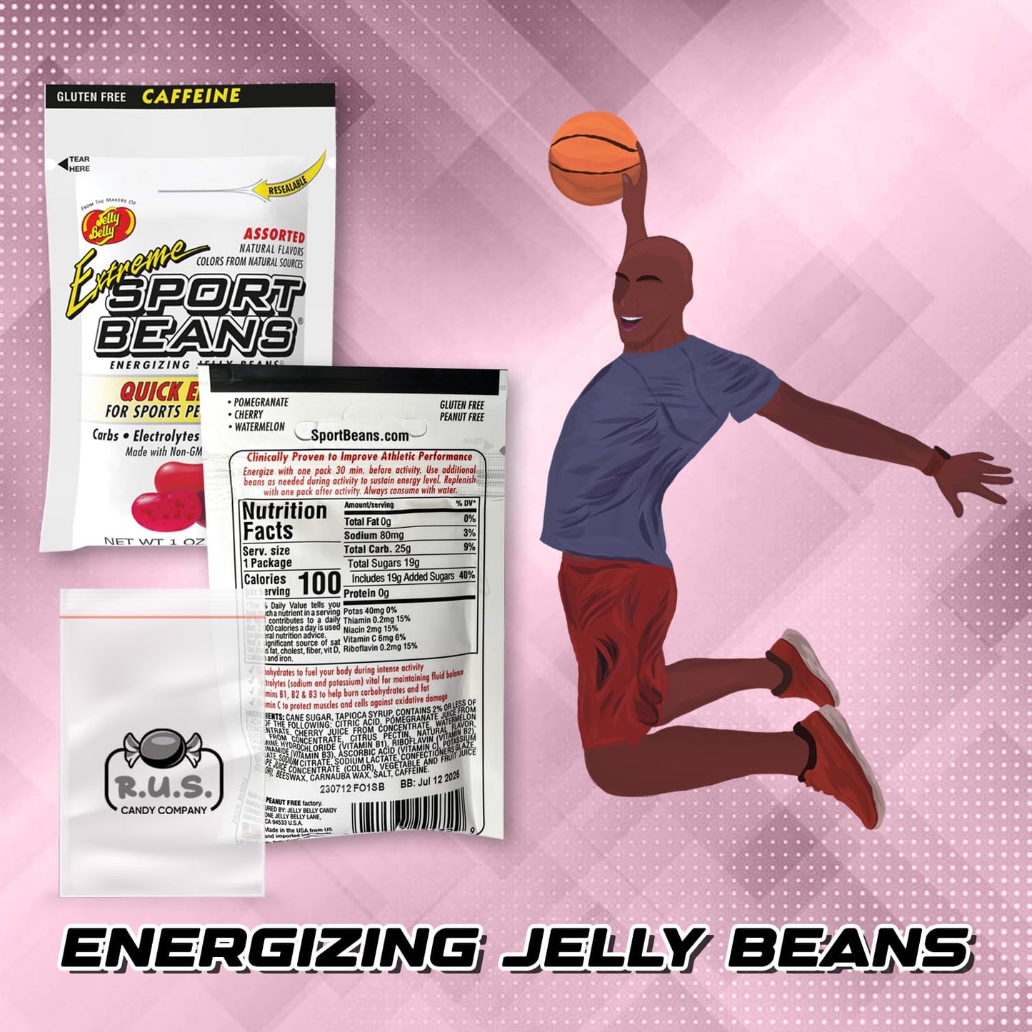 R.U.S. Candy Jelly Belly Sport Beans - Energizing Jelly Beans - 24 Pack - Includes Travel Size Pocket Bag (Extreme Assorted)