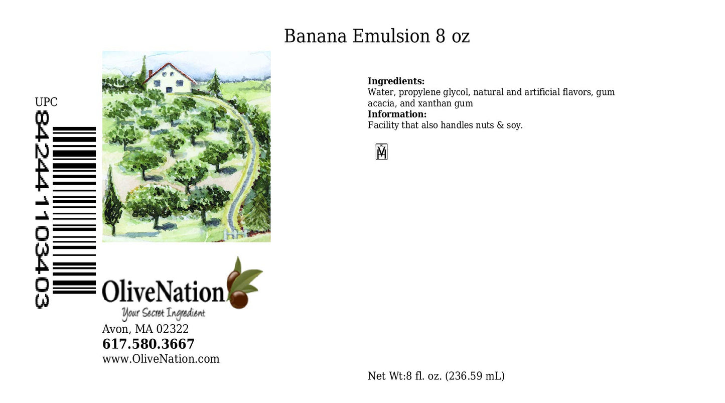 OLIVENATION Banana Emulsion for Baking, Water Soluble, Non-GMO, Gluten Free, Vegan, 8 Fl Oz, Brown, Model EYY8